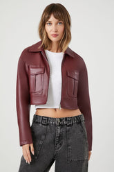 Forever 21 Women's Faux Leather/Pleather Cropped Jacket Red