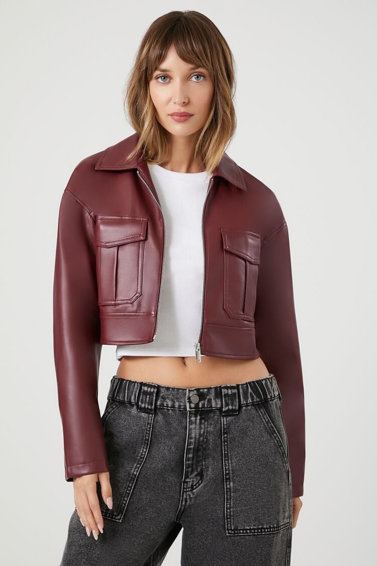 Forever 21 Women's Faux Leather/Pleather Cropped Jacket Red