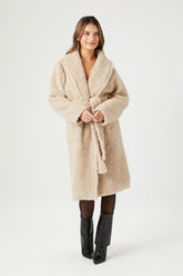 Forever 21 Women's Faux Shearling/Sherpa Wrap Coat Cream