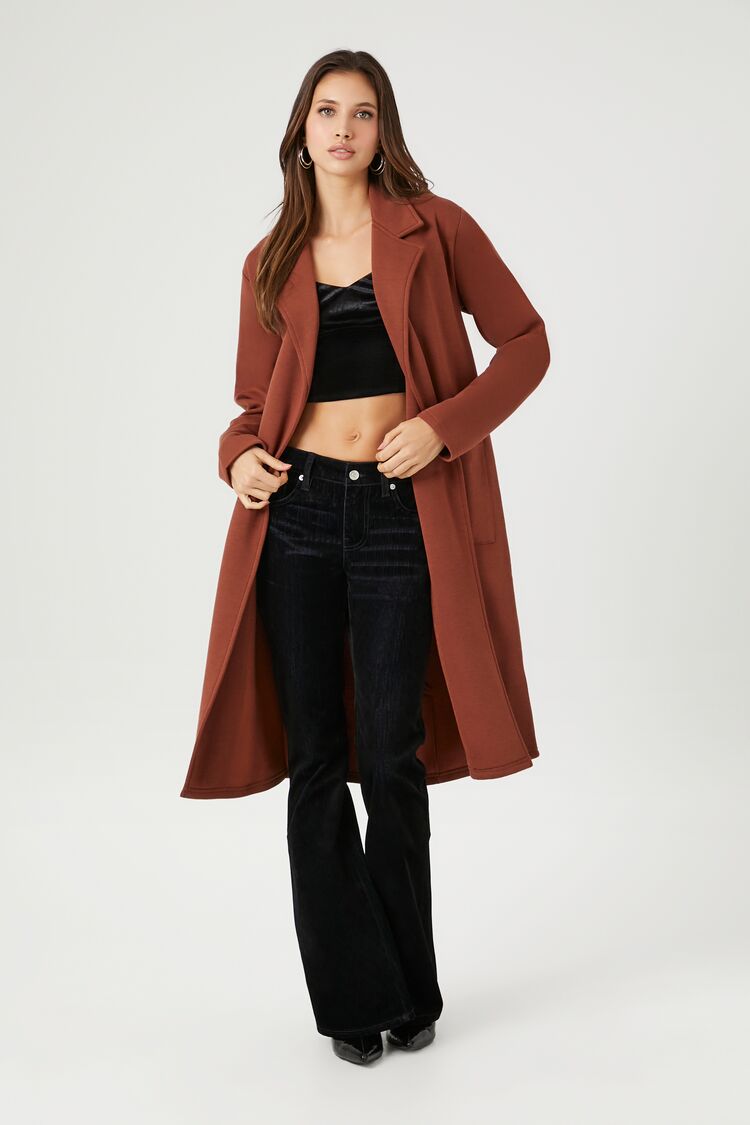 Forever 21 Women's Fleece Duster Jacket Chocolate