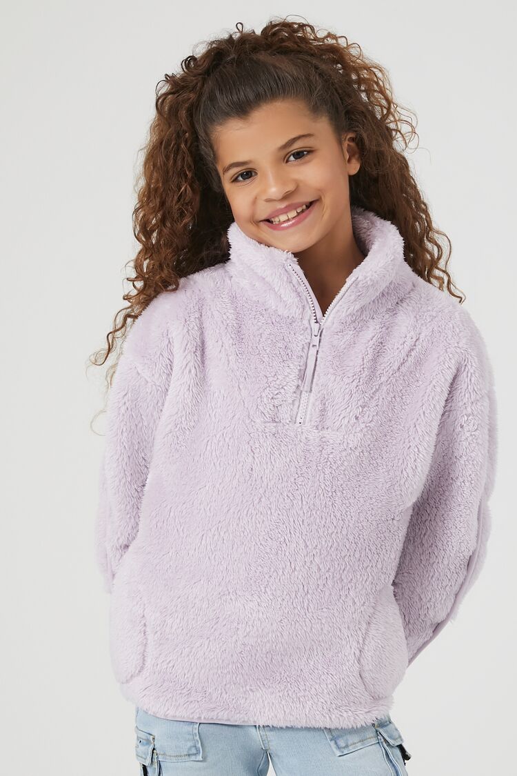 Forever 21 Girls Faux Shearling/Sherpa Half-Zip Pullover (Kids) Amethyst