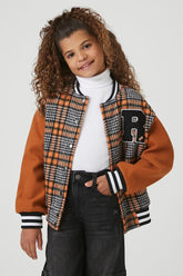 Forever 21 Girls Plaid Letterman Jacket (Kids) Brown/Multi