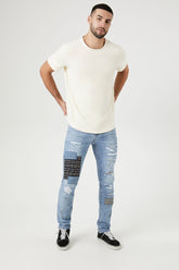 Forever 21 Men's Distressed Reworked Skinny Jeans Light Denim