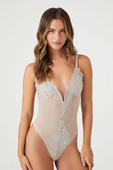 Forever 21 Women's Eyelash Lace-Trim Lingerie Bodysuit Goat