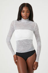 Forever 21 Women's Sheer Lace Lingerie Top White/Silver