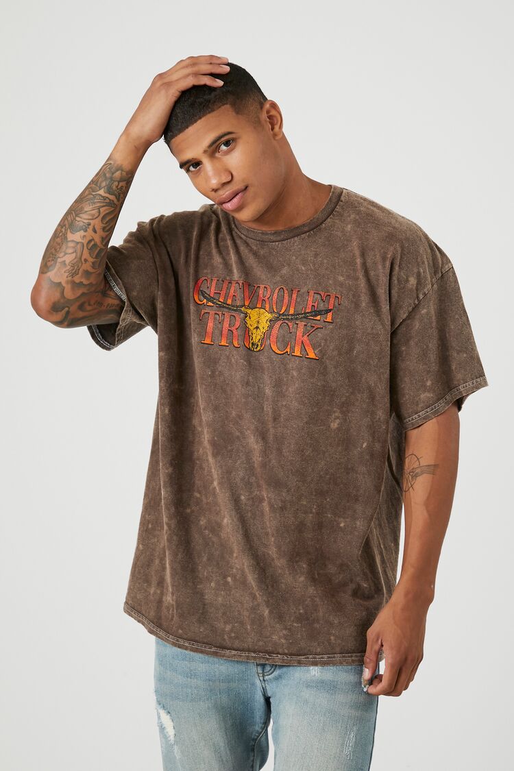 Forever 21 Men's Mineral Wash Chevrolet Truck T-Shirt Cocoa/Multi