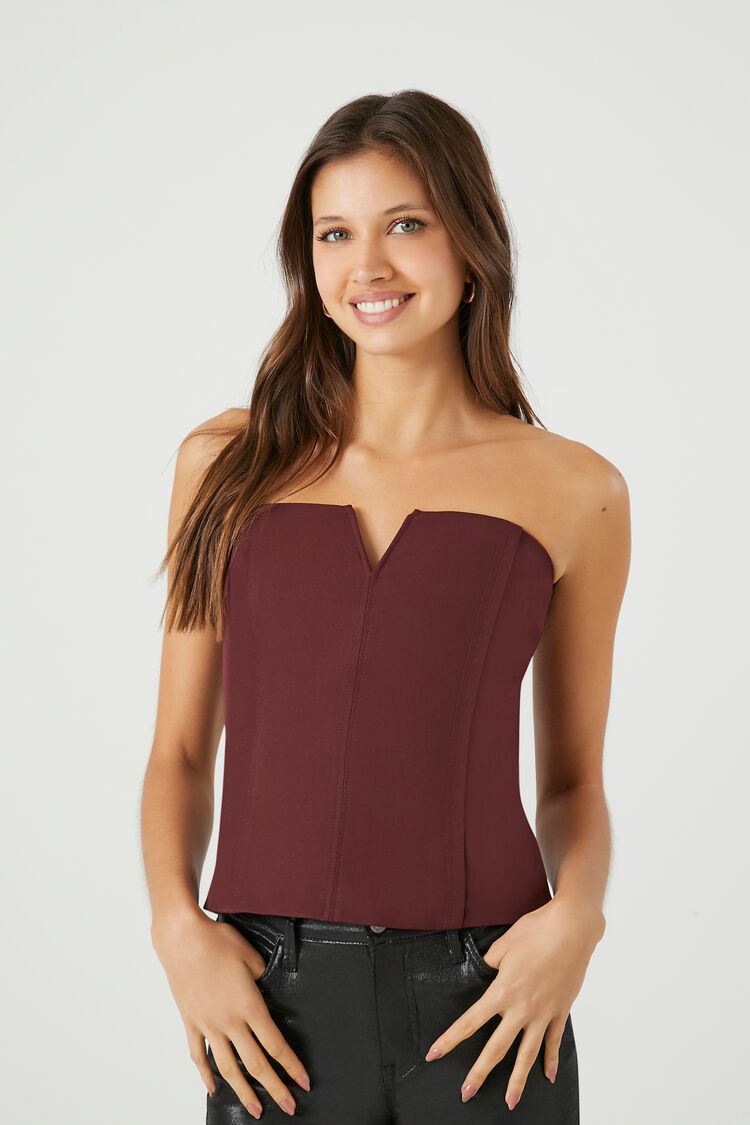 Forever 21 Women's Twill V-Wire Tube Top Wine