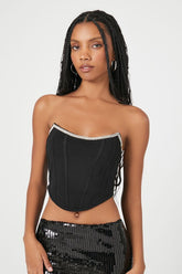 Forever 21 Women's Rhinestone Corset Crop Top Black