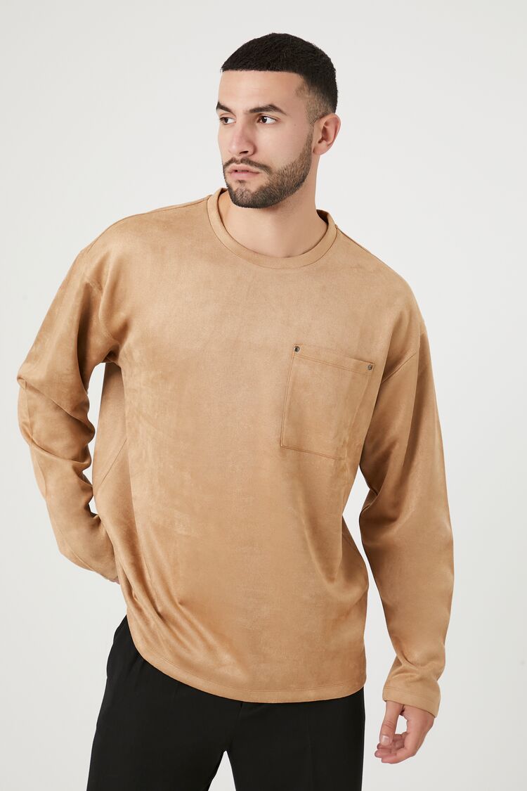 Forever 21 Men's Faux Suede Long-Sleeve Top Coffee