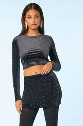 Forever 21 Women's Velvet Rhinestone Mini Skirt Black