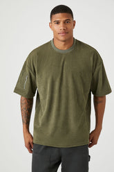 Forever 21 Men's Textured Crew Neck T-Shirt Olive