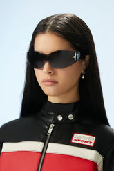 Forever 21 Women's Racer Star Graphic Shield Sunglasses Black/Black