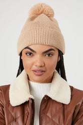 Forever 21 Women's Ribbed Pom Pom Beanie Tan