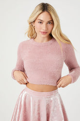 Forever 21 Women's Fitted Fuzzy Knit Sweater Pale Mauve