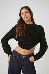 Forever 21 Knit Women's Cropped Curved-Hem Sweater Black