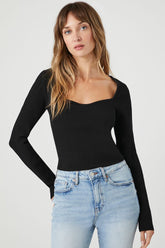 Forever 21 Knit Women's Sweetheart Cropped Sweater Black