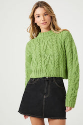 Forever 21 Women's Cable Knit Drop-Sleeve Sweater Green Haze