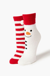 Forever 21 Women's Candy Cane & Snowman Socks Set White/Red