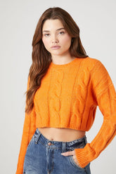 Forever 21 Women's Cropped Boxy Cable Knit Sweater Orange