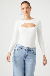 Forever 21 Women's Cutout Sweater-Knit Bodysuit White