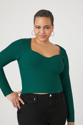 Forever 21 Knit Plus Women's Ribbed Sweetheart Sweater Emerald