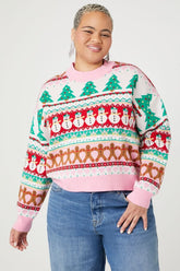 Forever 21 Knit Plus Women's Fair Isle Christmas Sweater Red/Multi