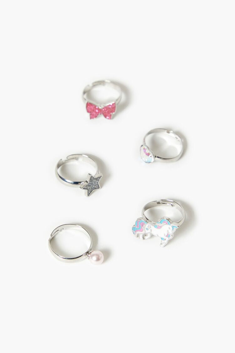 Forever 21 Girls Unicorn Bow Ring Set (Kids) Silver/Multi