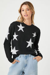 Forever 21 Knit Women's Star Print Sweater Black/Silver