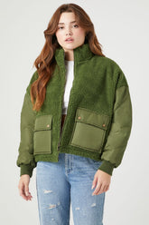 Forever 21 Women's Reversible Faux Shearling/Sherpa Trucker Jacket Cypress