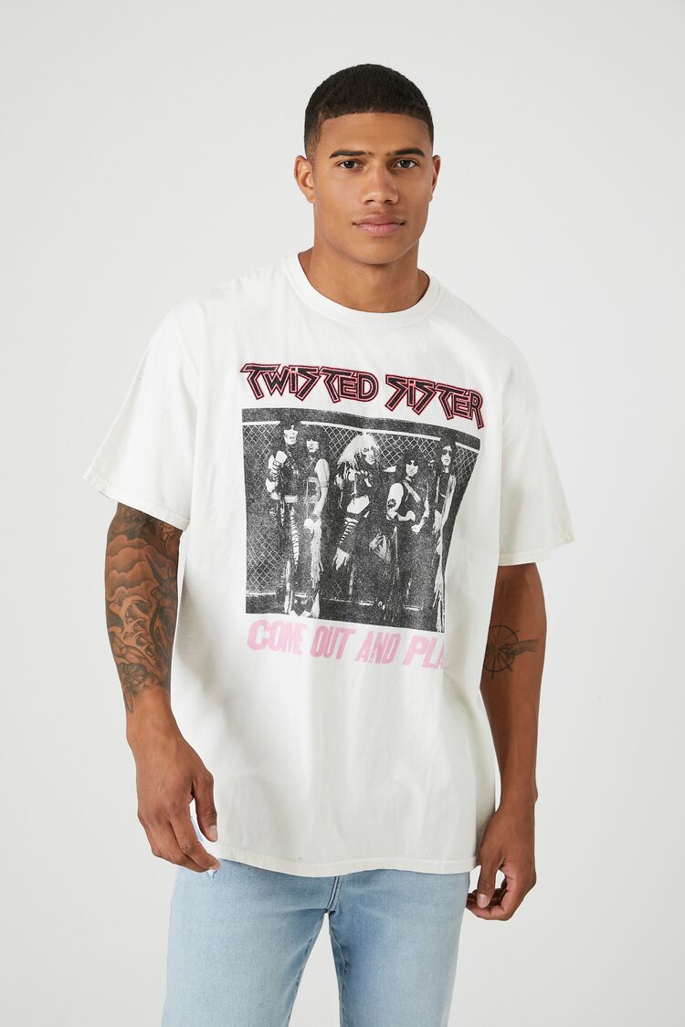 Forever 21 Men's Twisted Sister Graphic T-Shirt Cream/Multi