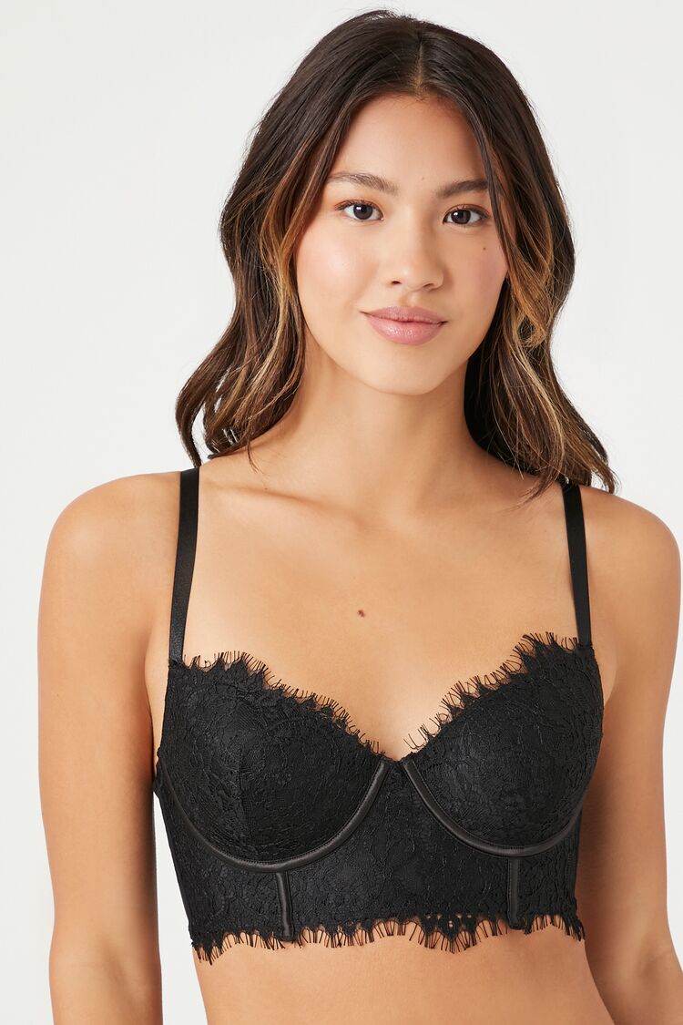 Forever 21 Women's Eyelash Lace Cropped Lingerie Corset Black