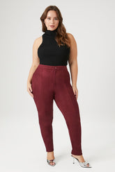 Forever 21 Plus Women's Faux Suede Skinny Pants Wine