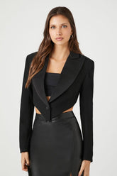 Forever 21 Women's Peak Lapel Cropped Blazer Black