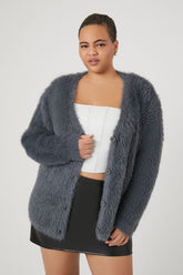 Forever 21 Plus Women's Fuzzy Knit Cardigan Sweater Grey