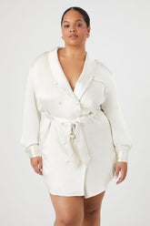 Forever 21 Plus Women's Satin Blazer Dress Vanilla