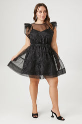 Forever 21 Plus Women's Organza Combo Mini Dress Black