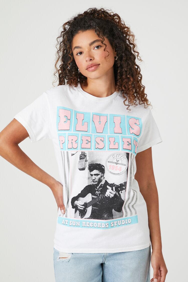 Forever 21 Women's Prince Peter Elvis Presley Graphic T-Shirt White/Multi