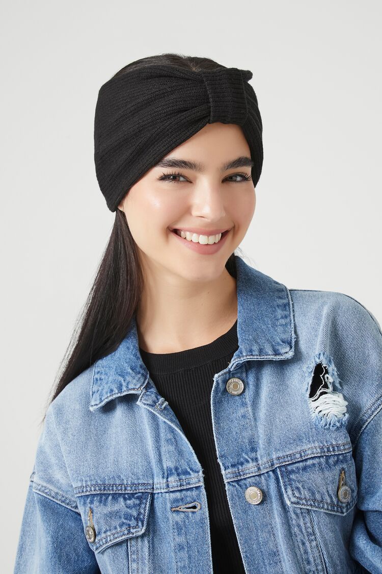 Forever 21 Women's Ribbed Knit Bow Headwrap Black