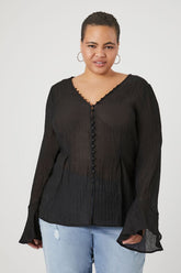 Forever 21 Plus Women's Trumpet-Sleeve Top Black