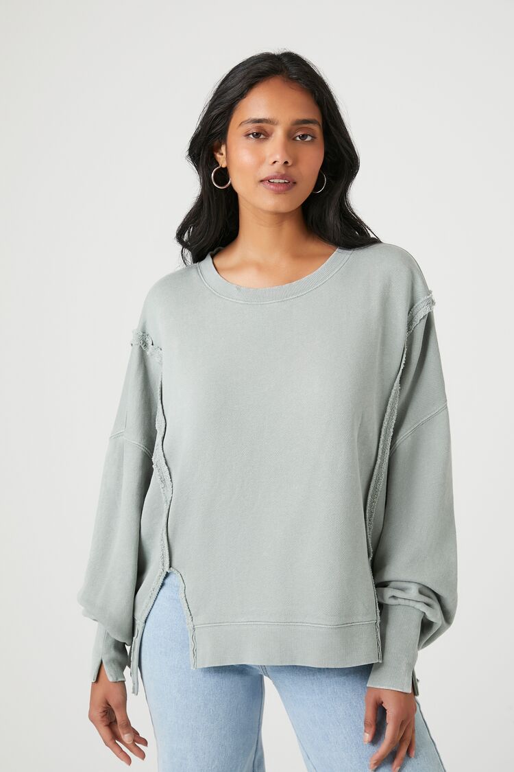 Forever 21 Women's High-Low French Terry Pullover Green