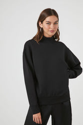 Forever 21 Knit Women's Fleece Mock Neck Sweater Black