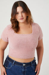 Forever 21 Plus Women's Cropped Sweater-Knit T-Shirt Pale Mauve