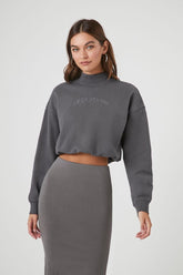 Forever 21 Women's Embroidered Milano Pullover Charcoal/Multi