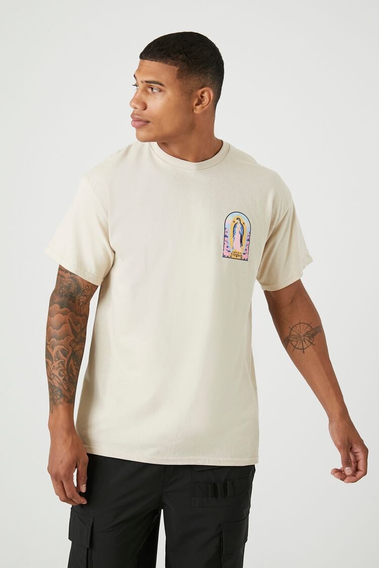 Forever 21 Men's Fiesta De La Virgen Graphic T-Shirt Taupe/Multi