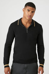 Forever 21 Knit Men's Quarter-Zip Polo Sweater Black/Camel