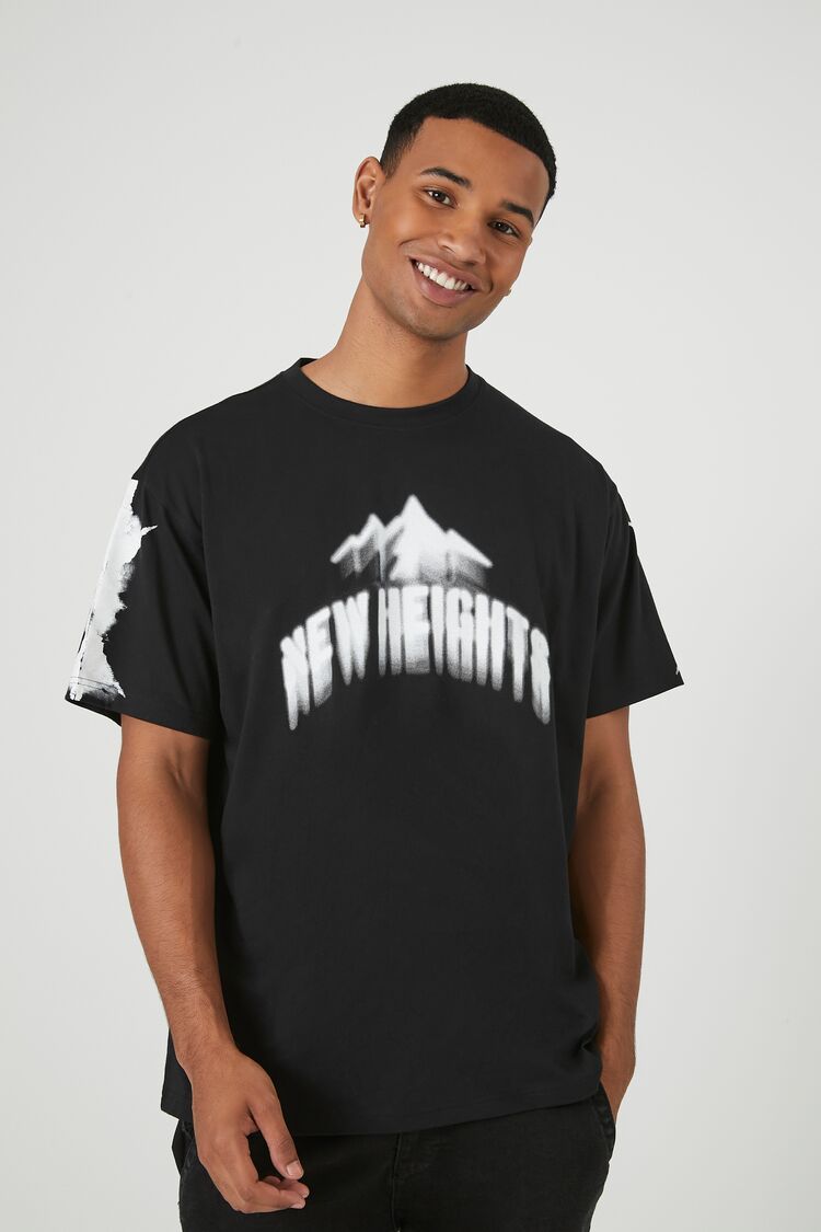 Forever 21 Men's New Heights Graphic T-Shirt Black/White