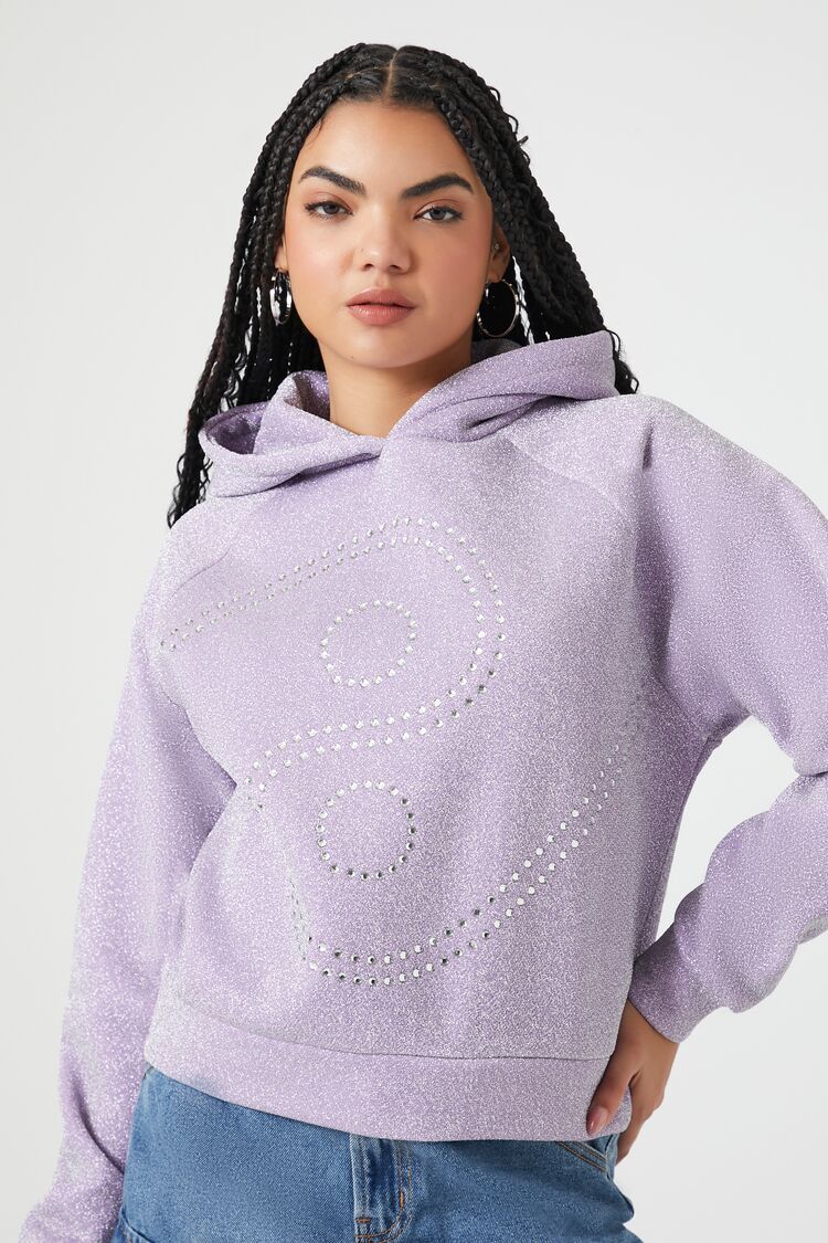 Forever 21 Women's Rhinestone Yin Yang Fleece Hoodie Sweatshirt Purple/Multi