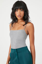 Forever 21 Women's Glitter Cami Bodysuit Grey