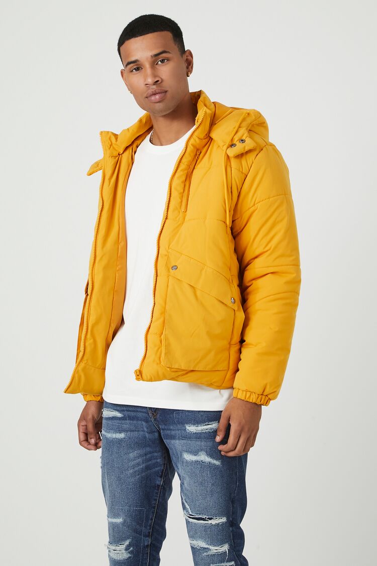 Forever 21 Men's Hooded Puffer Bubble Coat Jacket Gold