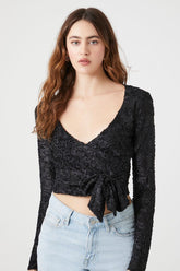 Forever 21 Women's Velvet Wrap Crop Top Black